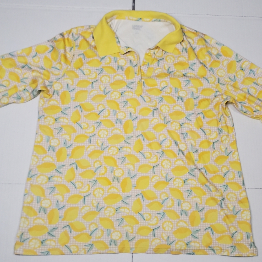 Lands' End Lemon-Themed Yellow Polo Size L